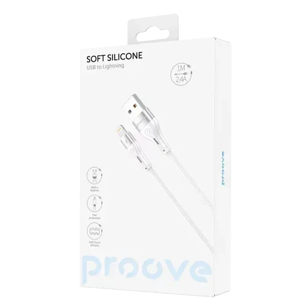 Кабель Proove soft silicone USB/lightning 1m. white 2100000166930, 2100000174867 фото