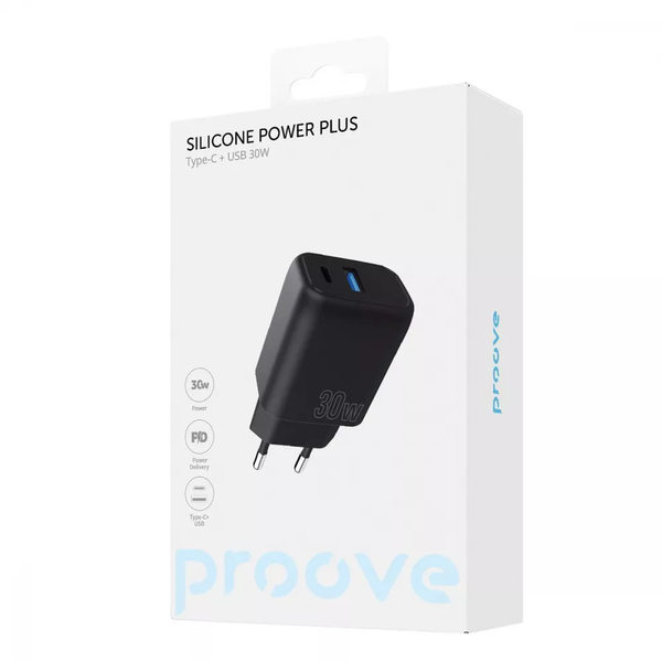 Блок Proove silicone power Plus 30W black (Type-C + USB) 2100000153671 фото